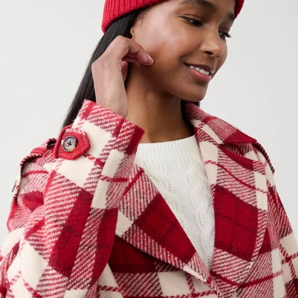 Gorgeous Red Plaid Banana Republic Factory Coat- Size M - Picture 3 of 8
